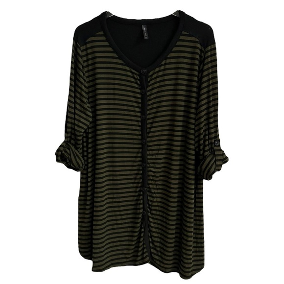 MATCH POINT LAGENLOOK BLACK GREEN TUNIC TOP SZ L - Picture 2 of 5